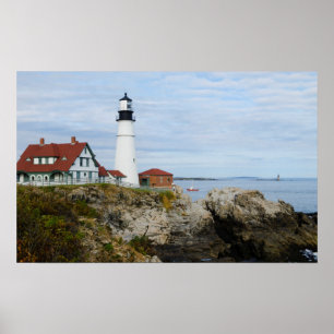 Poster Phare de Portland Headlight sur la côte rocheuse