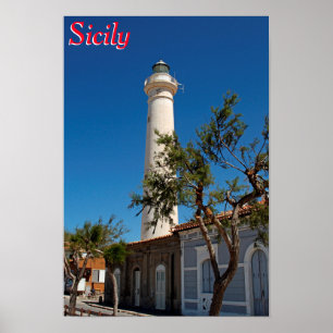 Poster Phare de Punta Secca, Sicile, Italie