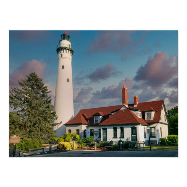 Poster Phare de Wind Point sur le lac Michigan (Devant)