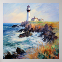 Phare En Mer - Art Impressionniste Français