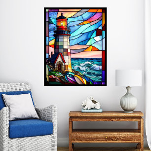 Poster Phare en verre tendu au coucher du soleil