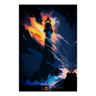 Poster Phare Éthéré – Paysage Marin Dramatique