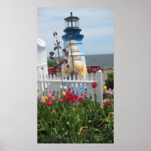 Poster Phare, fleurs et imprimé océan