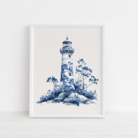 Phare Floral - Bleu côtier sur Mur beige Art