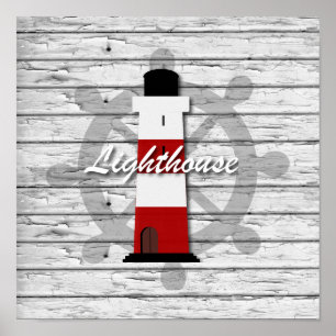 Poster Phare Nautique Rustique En Bois Patiné Gris