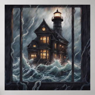Poster Phare Nuit Orageuse