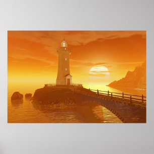 Poster Phare principal d'Elliot - coucher du soleil d'or