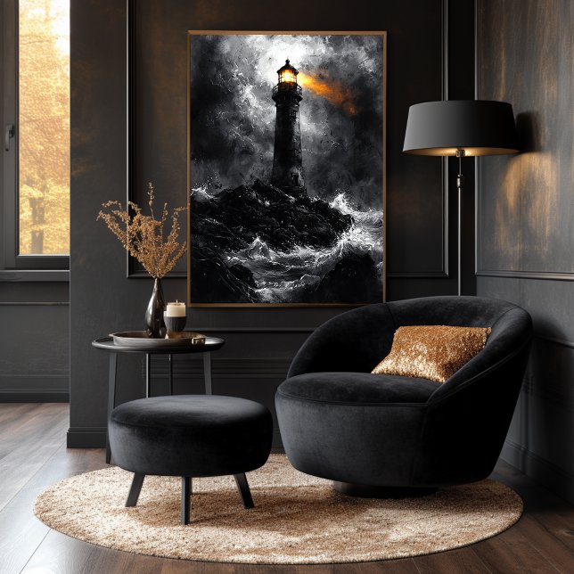 Poster Phare Stormy de style monochrome spectaculaire (Créateur téléchargé)