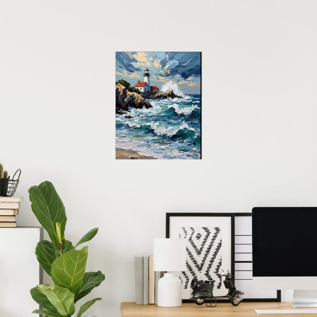 Poster Phare sur une côte orageuse (Bureau à domicile)