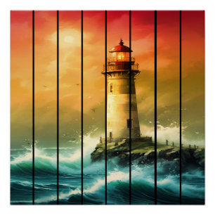 Poster Phare Vintage Bord de Mer Océan Regard