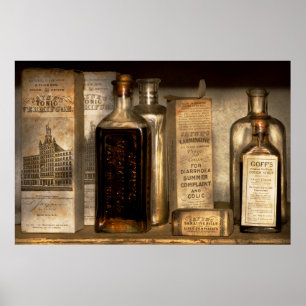 Poster Pharmacie - Objets en bouteilles et boîtes