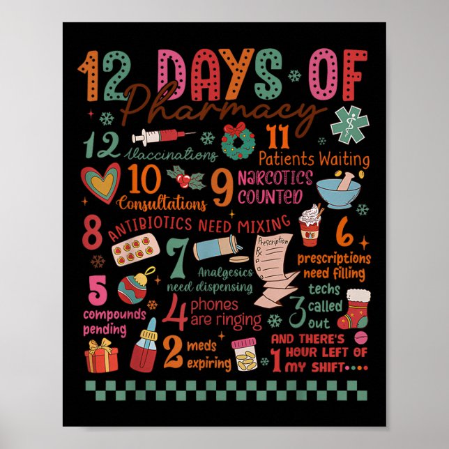 Poster Pharmacy Christmas Shirt - 12 Days Of Pharmacy Tec (Devant)