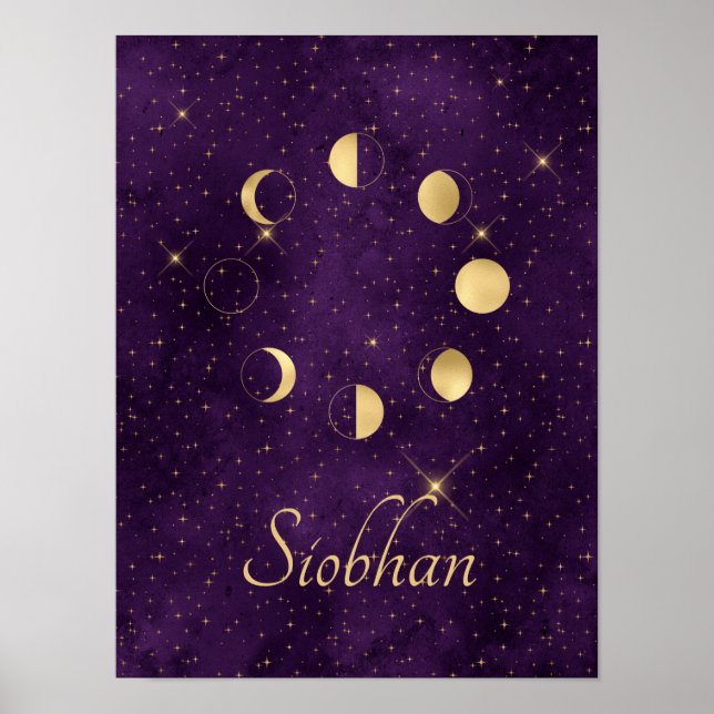 Poster Phases de la lune d'or Étoiles violettes Personnal (Devant)
