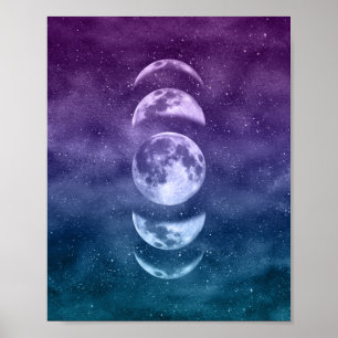 Poster Phases de lune lunaire turquoise et violette Art c