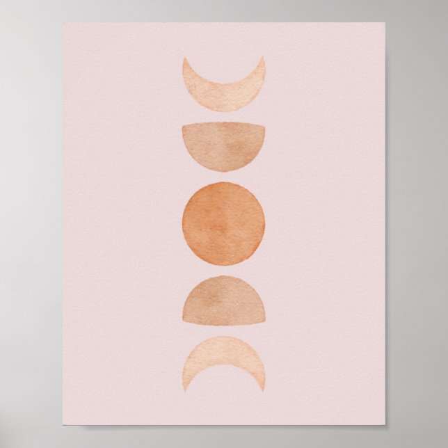 Poster Phases de lune rose Art mural| Blush & Gold (Devant)