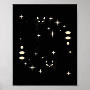 Poster Phases de Lune Sorcière Chat Céleste Art de Chat N