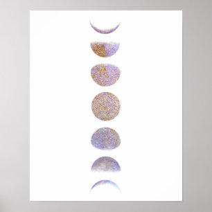 Poster Phases Lavande et Parties scintillant Or Lune