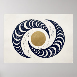 Poster Phases lunaires spirale or marine Art céleste