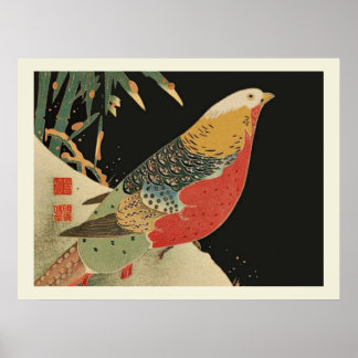 Poster Phéasant dans la neige Japonais Bird Woodcut