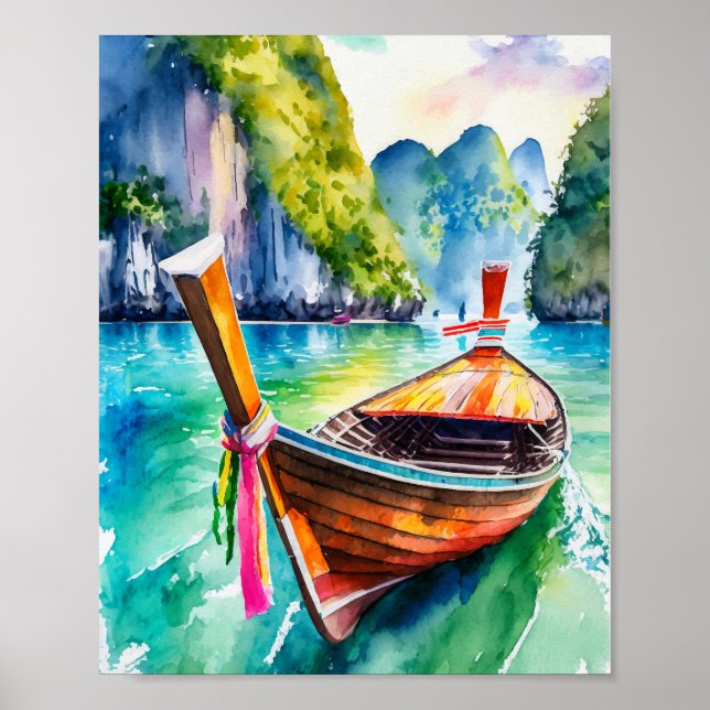 Poster Phi Phi Island Krabi Thaïlande Aquarelle (Devant)