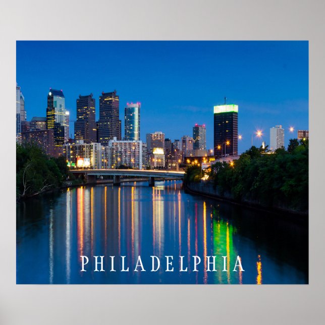 Poster Philadelphia City Skyline à l'affiche de nuit (Devant)