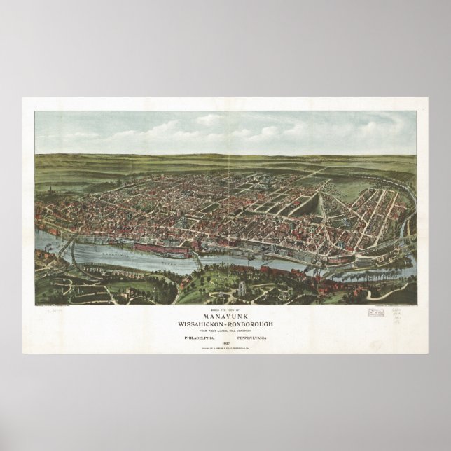 Poster Philadelphia Penn. Carte panoramique antique 1907 (Devant)