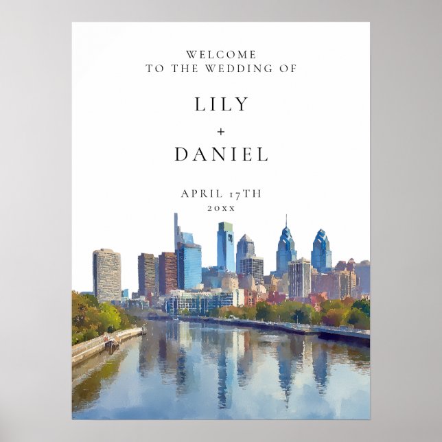 Poster Philadelphia Skyline Wedding Welcome Sign (Devant)