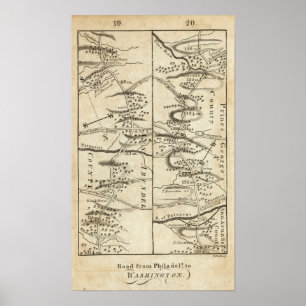 Poster Philadelphie à Washington Carte routière