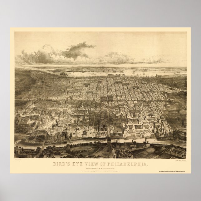 Poster Philadelphie, PA Carte panoramique - 1857 (Devant)
