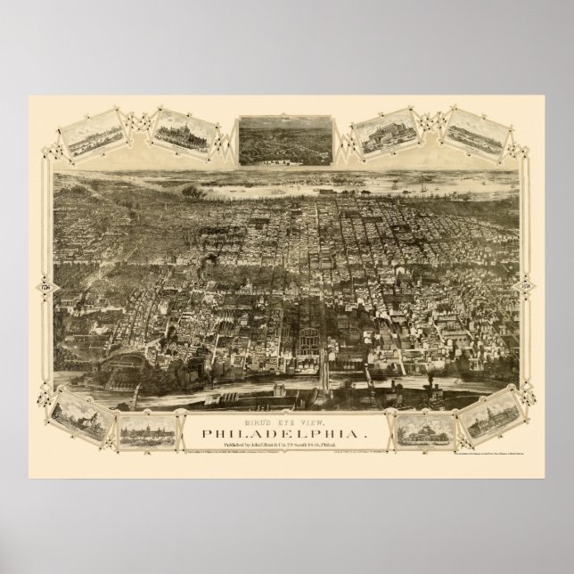 Poster Philadelphie, PA Carte panoramique - 1876 (Devant)