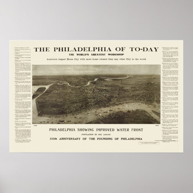 Poster Philadelphie, PA Carte panoramique - 1908 (Devant)
