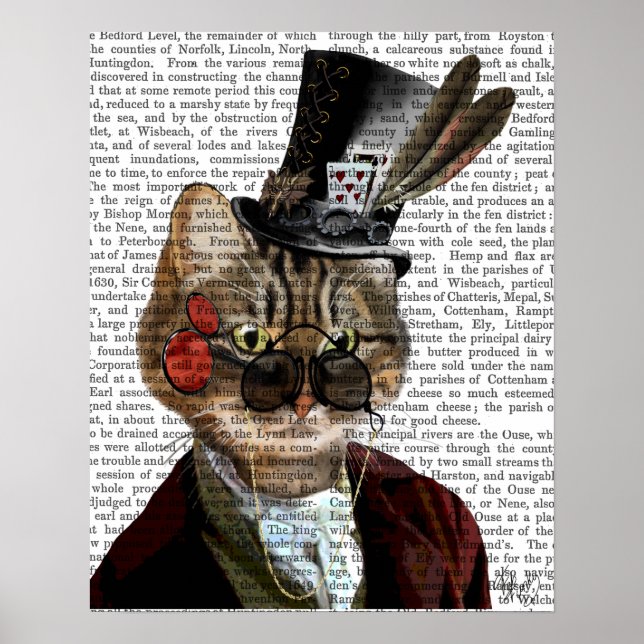 Poster Phileas Feline Steampunk Chat et chapeau supérieur (Devant)
