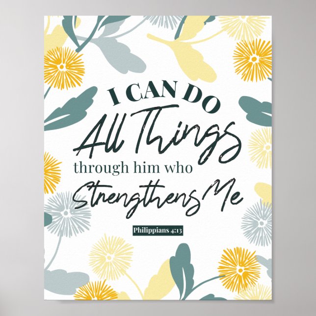 Poster Philippiens 4:13 avec art floral blanc ver (Devant)