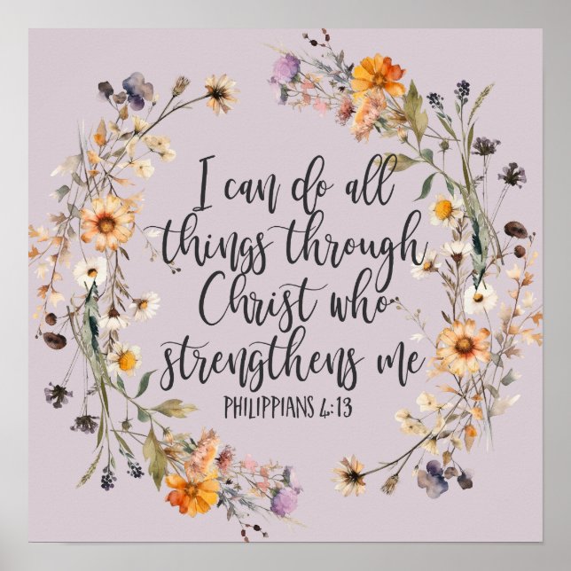 Poster Philippiens 4:13 Bible Scripture Verse Floral Boho (Devant)