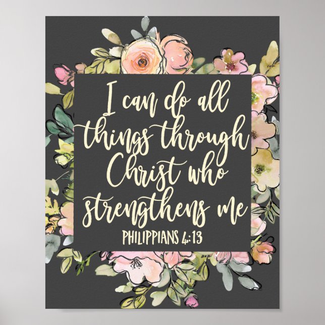 Poster Philippiens 4:13 Bible Verse Joli Pastel Floral (Devant)