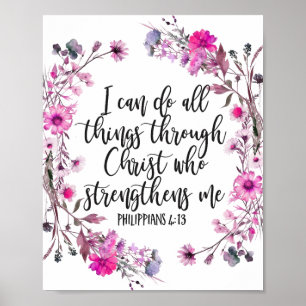 Poster Philippiens 4:13 Écriture biblique rose et violet
