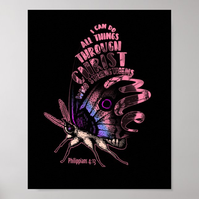 Poster Philippiens 4 13 La Bible chrétienne Verse Papillo (Devant)
