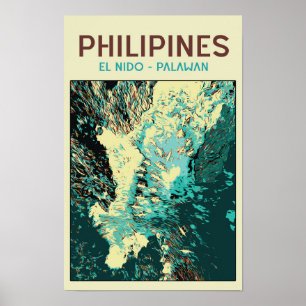 Poster Philippines, bateaux dans le merveilleux El Nido,