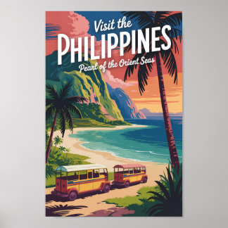 Poster Philippines Beach Illustration Travel Art Vintage