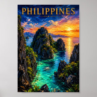Poster Philippines : Coucher de soleil tropical sur la cô