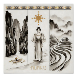 Poster Philippines-El Nido & Rizières-Ink wash