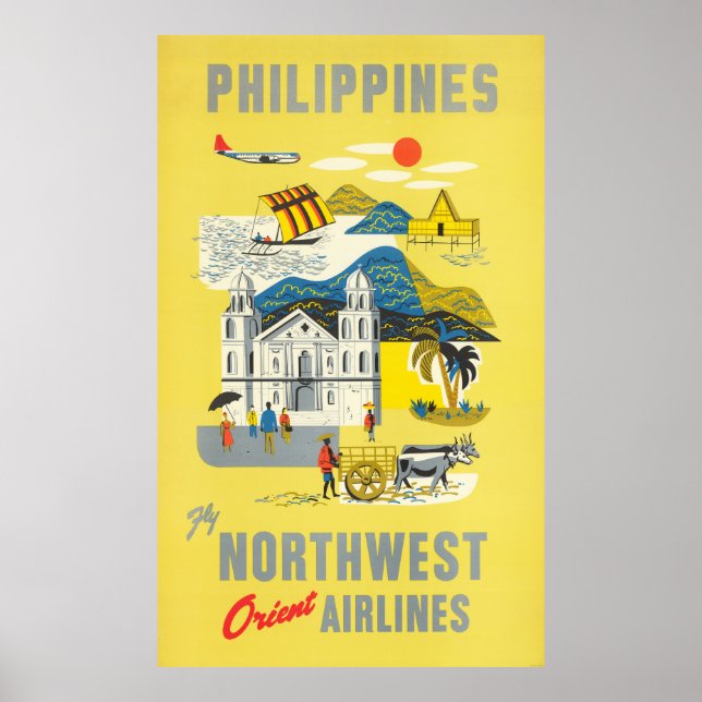 Poster Philippines Fly Northwest Orient Airlines (Devant)