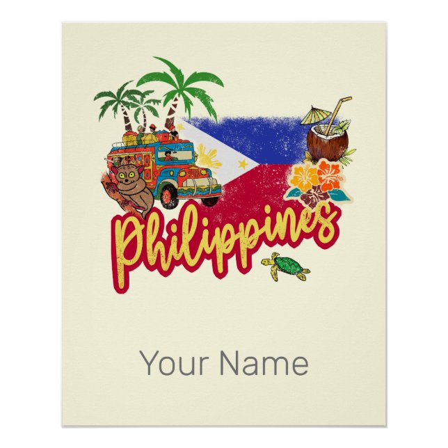 Poster Philippines Vintage Tarsier Drapeau Palm Souvenir (Devant)