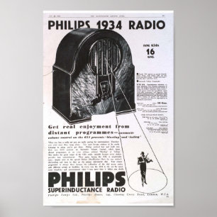 Poster Philips radio 1934 publicité antiquité rétro