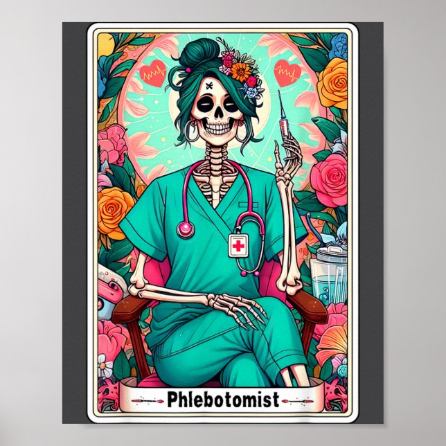 Poster Phlebotomist Tarot Card Skeleton Phlebotomy Tech P (Devant)