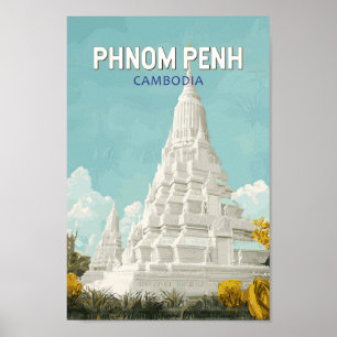 Poster Phnom Penh Cambodge Illustration Voyage Art Retro