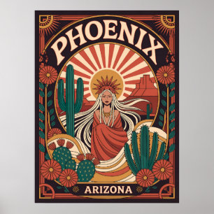 Poster Phoenix Arizona Desert Art - Retro Boho Cactus