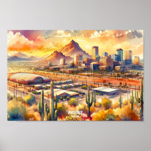 Poster Phoenix Arizona Travel Places aquarelle