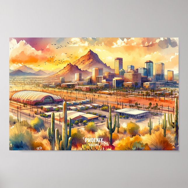 Poster Phoenix Arizona Travel Places aquarelle (Devant)