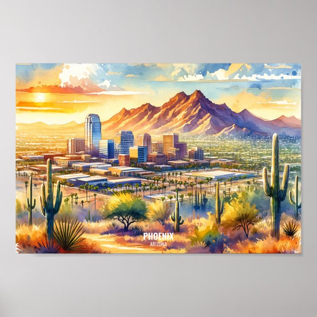 Poster Phoenix Arizona Travel Places aquarelle (Devant)